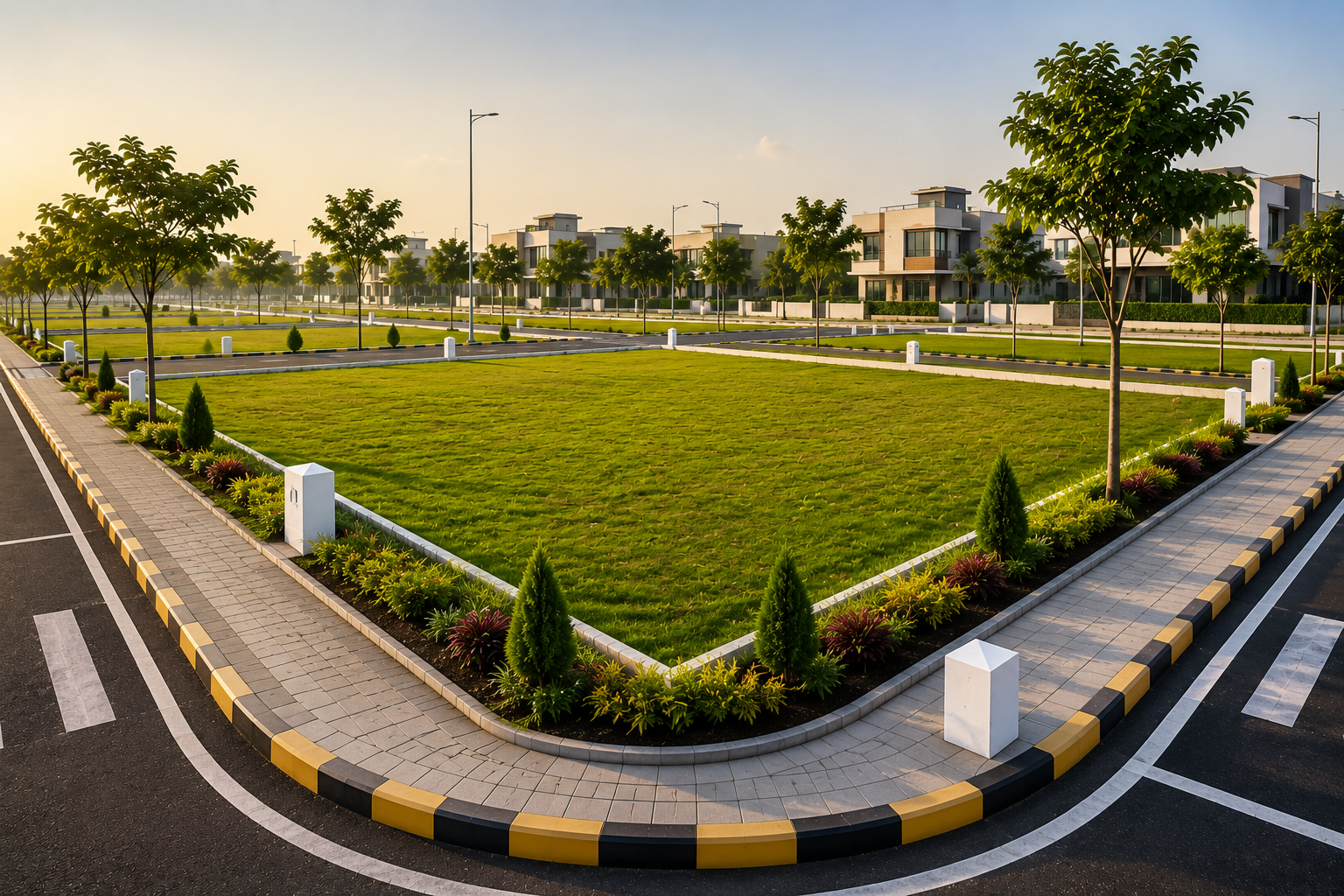 Corner plot foundation layout at Green Acer